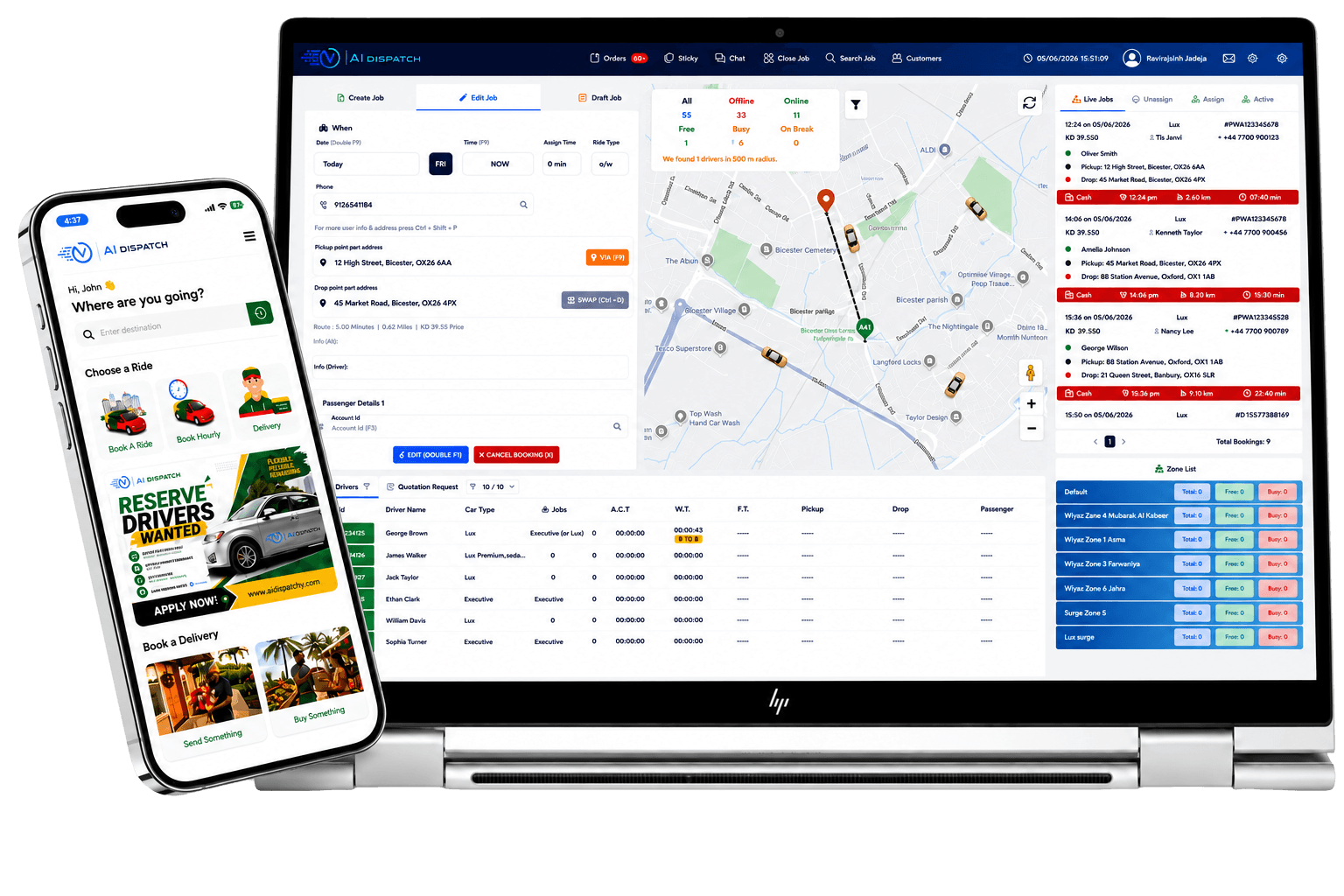 VAI Dispatch — live dispatcher dashboard with real-time driver map