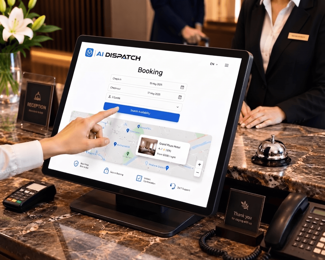 Hotel reception using Web App to book rides for guests